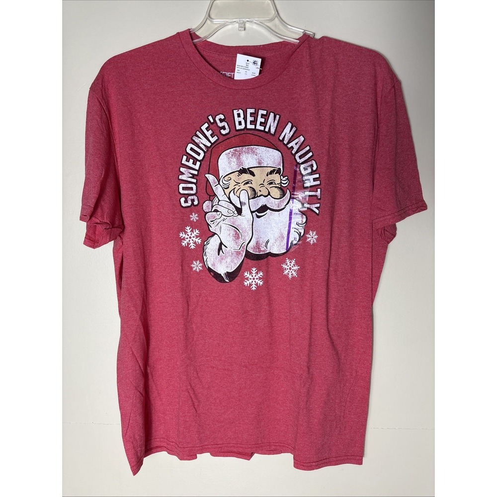 Someones Been Naughty Santa Claus Christmas Holiday T-Shirt Men's XL Heather Red
